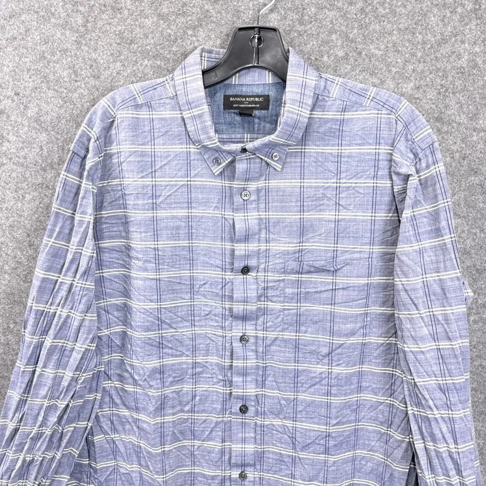 Banana Republic Mens XL Plaid Soft Wash Standard Fit Cotton Button Down Shirt